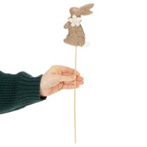 Artikel Osterhase Filzfigur auf Stab 42 cm Braun mit Blumenverzierung 8 Stück