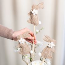 Artikel Osterhase Filzfigur auf Stab 42 cm Braun mit Blumenverzierung 8 Stück