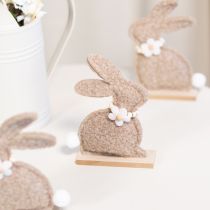 Artikel Osterhasenfigur aus Plüsch mit Holzsockel 18 cm Beige 6er-Set für Frühlings- und Tischdekoration