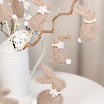 Artikel Filz Osterhase Hängedekoration 14cm Beige mit Blüte 8er Set für Fenster