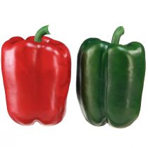 Artikel Künstliche Paprika Dekoration aus Kunststoff im Netz, Rot und Grün, Ø8cm H11,5cm, 4 Stück