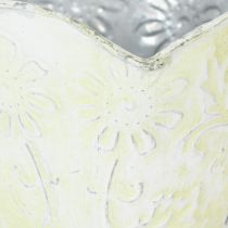 Artikel Pflanzgefäss Metalltasse mit Unterteller, Ø11cm H11cm, Grün-Weiss Shabby Chic