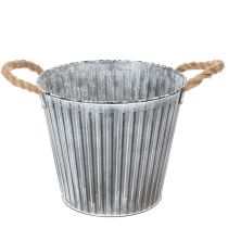 Artikel Pflanzgefäss Metall mit Jutegriffen Ø25,5cm silbern-weiss, Shabby Chic