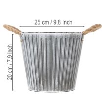 Artikel Pflanzgefäss Metall mit Jutegriffen Ø25,5cm silbern-weiss, Shabby Chic