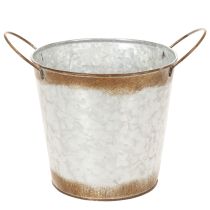 Artikel Pflanzgefäss aus Metall mit Henkeln, Ø18cm H20cm, Silber-Rostoptik