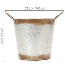Artikel Pflanzgefäss aus Metall mit Henkeln, Ø18cm H20cm, Silber-Rostoptik