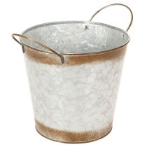 Artikel Pflanzgefäss aus Metall mit Henkeln, Ø18cm H20cm, Silber-Rostoptik