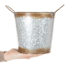 Artikel Pflanzgefäss aus Metall mit Henkeln, Ø18cm H20cm, Silber-Rostoptik