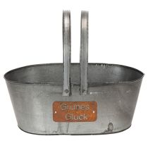 Artikel Pflanzkorb Metall Silbern „Grünes Glück“ mit Edelrost Schriftzug, 40 x 24 x 15 cm