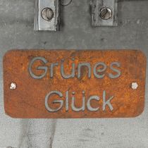 Artikel Pflanzkorb Metall Silbern „Grünes Glück“ mit Edelrost Schriftzug, 40 x 24 x 15 cm