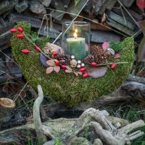 Artikel Moos Deko Pflanzschale Halbmond mit Metallsockel, Natur-Deko für Wohnraum & Feier, 40×15×30cm