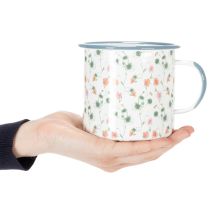 Artikel Pflanztasse Emaille Metall weiss mit Blumendekor Ø11cm