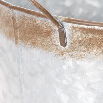Artikel Pflanztopf aus Metall mit Griffen, Ø26cm H25,5cm, silbern mit Rostoptik