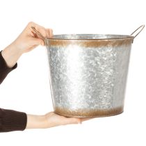 Artikel Pflanztopf aus Metall mit Griffen, Ø26cm H25,5cm, silbern mit Rostoptik