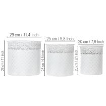 Artikel Pflanztopf-Set aus Metall mit Spitzenmuster, Shabby Chic, Weiss und Silbern, Ø29,5/25,5/20cm, H28/25,5/23,5cm, 3er-Set