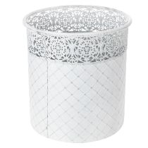 Artikel Pflanztopf-Set aus Metall mit Spitzenmuster, Shabby Chic, Weiss und Silbern, Ø29,5/25,5/20cm, H28/25,5/23,5cm, 3er-Set
