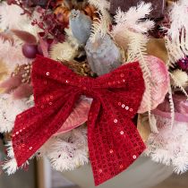Artikel Rote Geschenkschleifen aus Samt mit Pailletten 12 cm 4er-Set für Weihnachts- und Tischdekoration