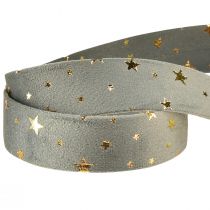 Artikel Samtband mit Sternen, 25 mm x 8 m, Grau-Gold für Dekoration