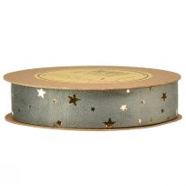 Artikel Samtband mit Sternen, 25 mm x 8 m, Grau-Gold für Dekoration