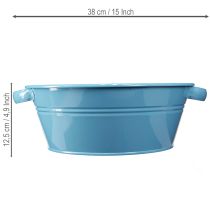 Artikel Metall Dekoschale Rund Blau Ø33,5 cm mit Griffen für Blumendekoration