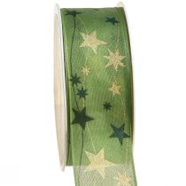 Artikel Schleifenband Weihnachten mit Sternen Geschenkband Grün mit Drahtkante 40mm 15m