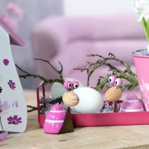 Artikel Schneckenfiguren aus Holz mit Metallhals, 9 cm, Rosa und Pink, Frühling Dekoration, 4er-Set