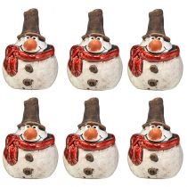 Artikel Keramik Schneemann Figur, Weiß, 6,9cm – Winterliche Weihnachtsdeko – 6 St