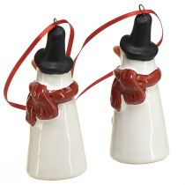 Artikel Schneemann-Hängedekoration aus Keramik 7.5 cm Weiss Rot Schwarz 6 Stück