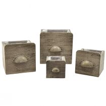 Artikel Holz-Schubladen-Set mit Griffen, Braun gewischt, 4er-Set, Grössen 18, 15, 12, 9 cm – Aufbewahrung für Innen