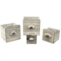 Artikel Stackbare Schubladenboxen aus Holz mit Griff – 4er Set – Weiss – 18–9 cm – für Innenbereich