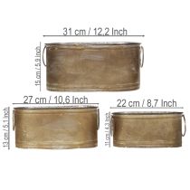 Artikel Set Metall Übertopf Wanne Vintage Retro 3 Grössen Kupfer-Weiss für Tisch- und Balkondekoration