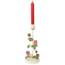 Artikel Stabkerzenhalter Metall rund mit Erdbeerdekoration Creme H26cm