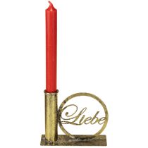 Artikel Stabkerzenhalter aus Metall, antike Optik, Gold, 13×5×10,5 cm, Motiv "Liebe"