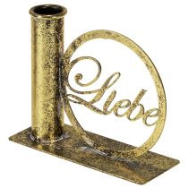 Artikel Stabkerzenhalter aus Metall, antike Optik, Gold, 13×5×10,5 cm, Motiv "Liebe"