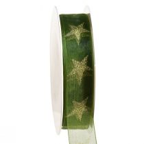 Artikel Sternenband Grün Gold Organzaband Weihnachten B25mm L18m