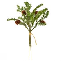 Artikel Künstlicher Tannenzweig mit Zapfen und Juteband 28 cm Grün Braun 4er Set