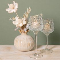 Artikel Teelichthalter aus Glas mit Zapfenstruktur und Fuss, Höhe 19,5/22,5 cm, 2er-Set