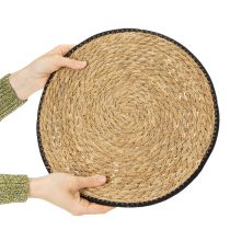 Artikel Tischmatten aus Binsengras Rund Ø35cm, 4 Stück, Naturoptik mit schwarzem Rand