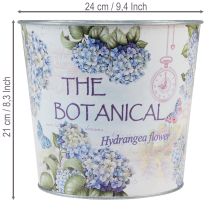 Artikel Übertopf Metall Hortensie 24cm Ø, 21cm H, Blau-Weiss für Innenbereich