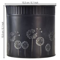 Artikel Metall-Übertopf Pusteblume Schwarz Ø15,5cm H15,5cm für Pflanzen und Gestecke