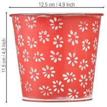 Artikel Blumentopf Metall Rot Weiss Geblümt Ø12,5cm H11,5cm
