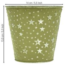 Artikel Metall Blumentopf Silber-Grün Ø14cm mit Sternenmuster für Innenbereich