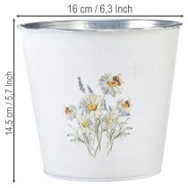 Artikel Übertopf Metall Weiss mit Blumenmotiv Ø16cm x H14.5cm