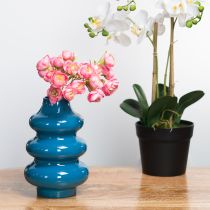 Artikel Blaue Keramikvase mit wellenförmiger Oberfläche, 23 cm Höhe