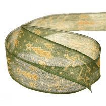 Artikel Weihnachtsband Drahtkante Rentier Grün Gold B25mm L18m