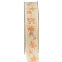 Artikel Weihnachtsband Honigkuchen Nachhaltiges Geschenkband Creme 25mm 15m