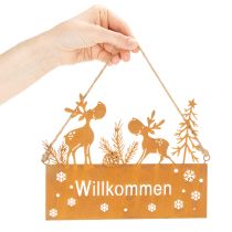 Artikel Willkommensschild aus Edelrost mit Rentieren, 22cm Länge, Winterdekoration, 2 Stück