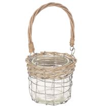Artikel Windlicht Hängeleuchte Metall Glas Weidengeflecht Ø13 cm H12 cm 2er-Set