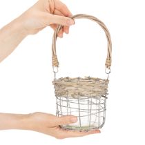 Artikel Windlicht Hängeleuchte Metall Glas Weidengeflecht Ø13 cm H12 cm 2er-Set