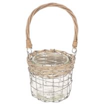 Artikel Windlicht Hängeleuchte Metall Glas Weidengeflecht Ø13 cm H12 cm 2er-Set